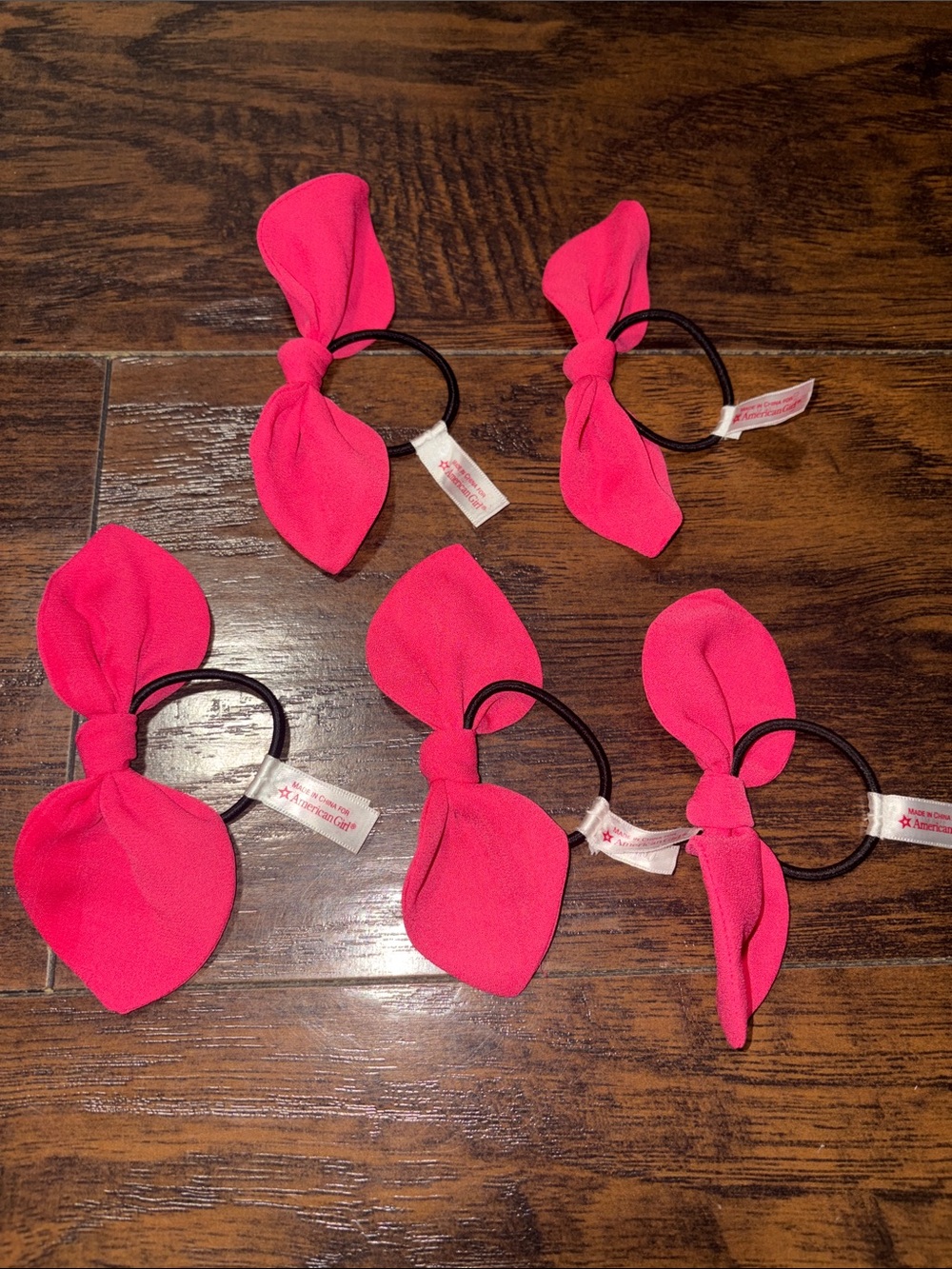 American Girl Pink Bow Elastic Hair Ties Set of 5. Exclusive American Girl Cafe.